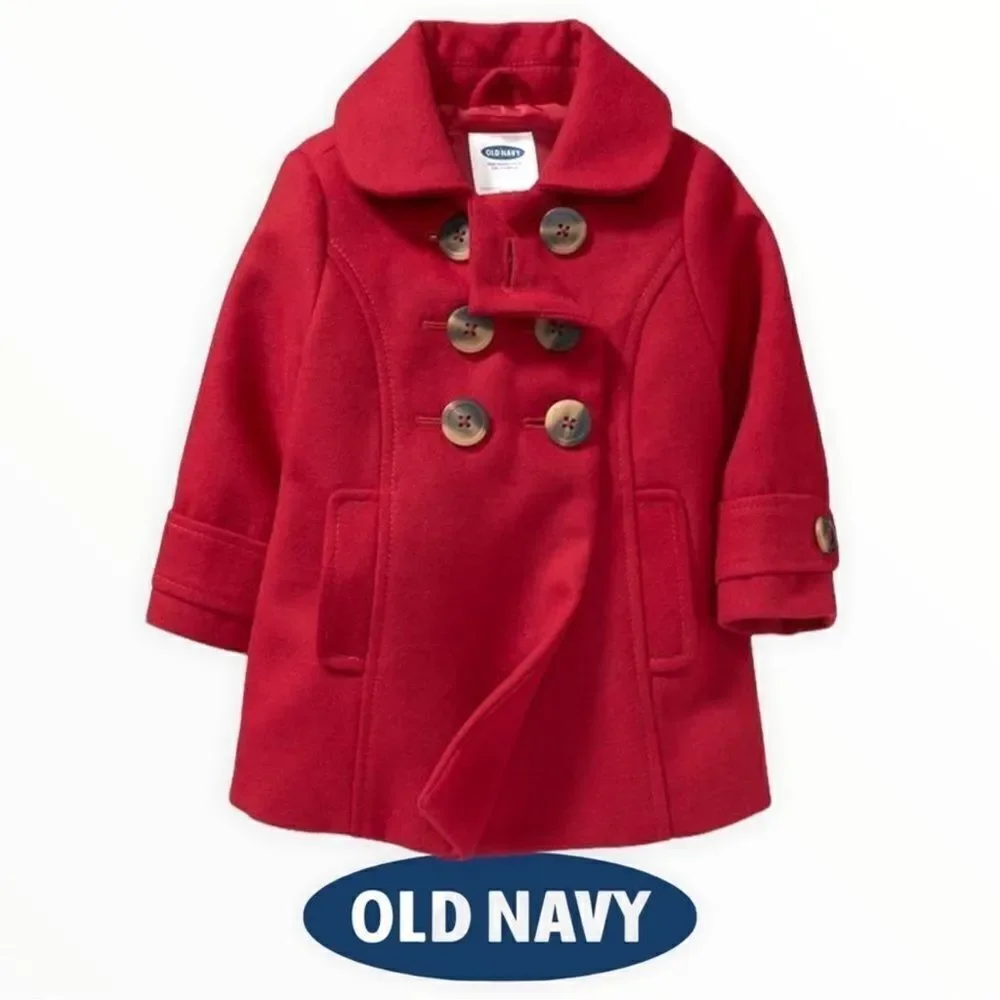 Old Navy Girls Red Double Breasted Peacoat 4T Toddler Dress Coat